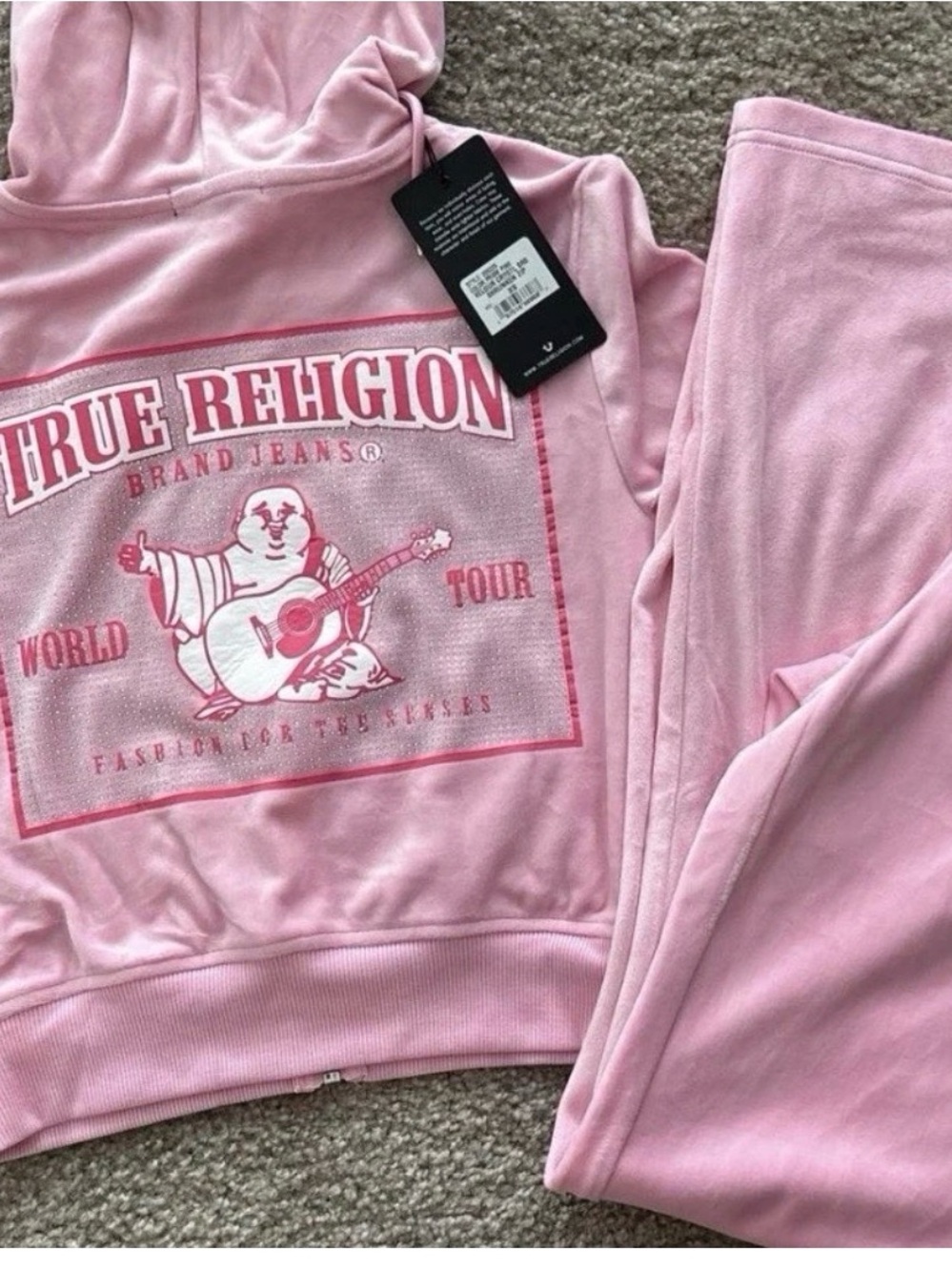 True Religion M  Pink Logo Pullover Hoodie